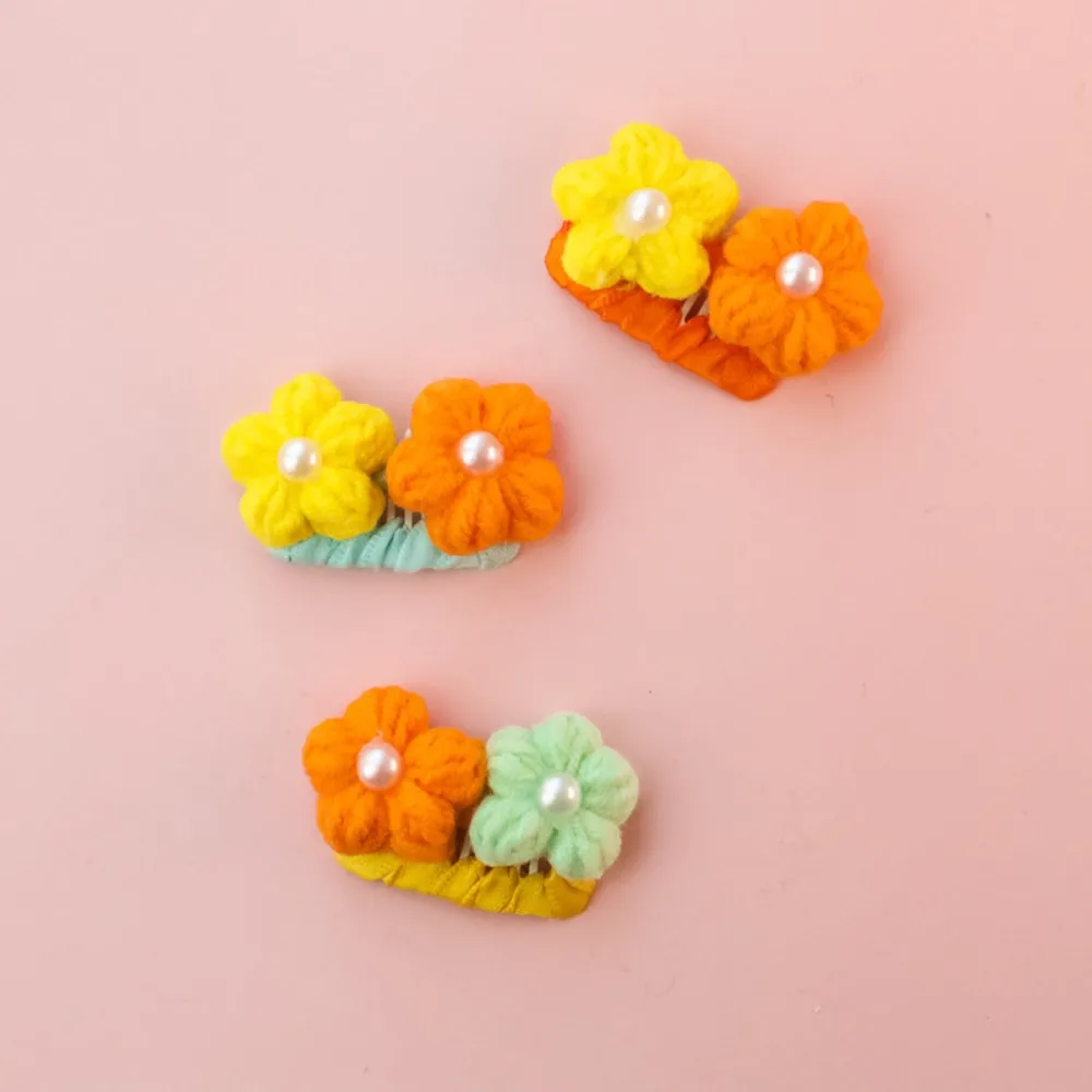 Cat Hair Ornaments Flower Shape Dog Hair Clip Hand-knitted Wool Colorful Puppy Barrette Candy Color Dog Hairpin Cats