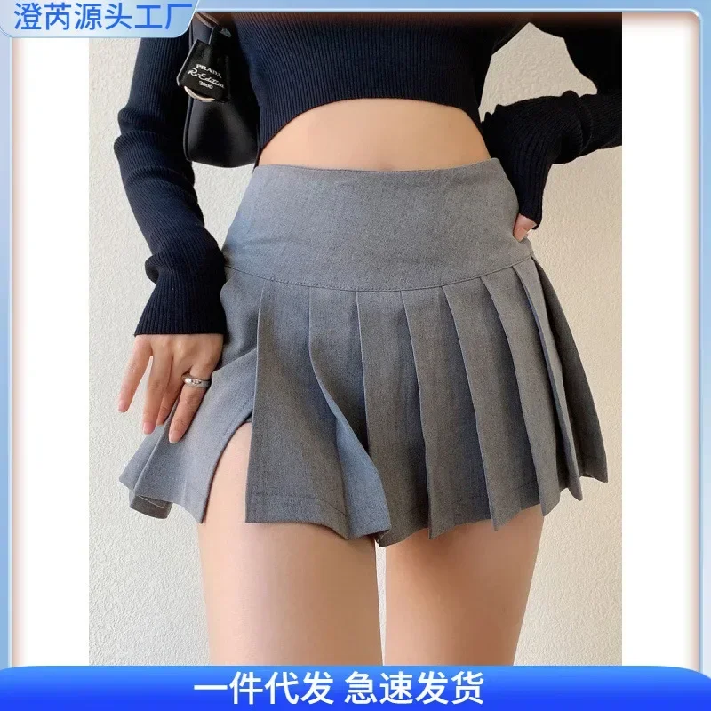 

Sexy Split Pleated Miniskirt Women Preppy High Waist A-line Slim Micro Outdoor Sex Skirt Pants Summer Outfits Club Wear