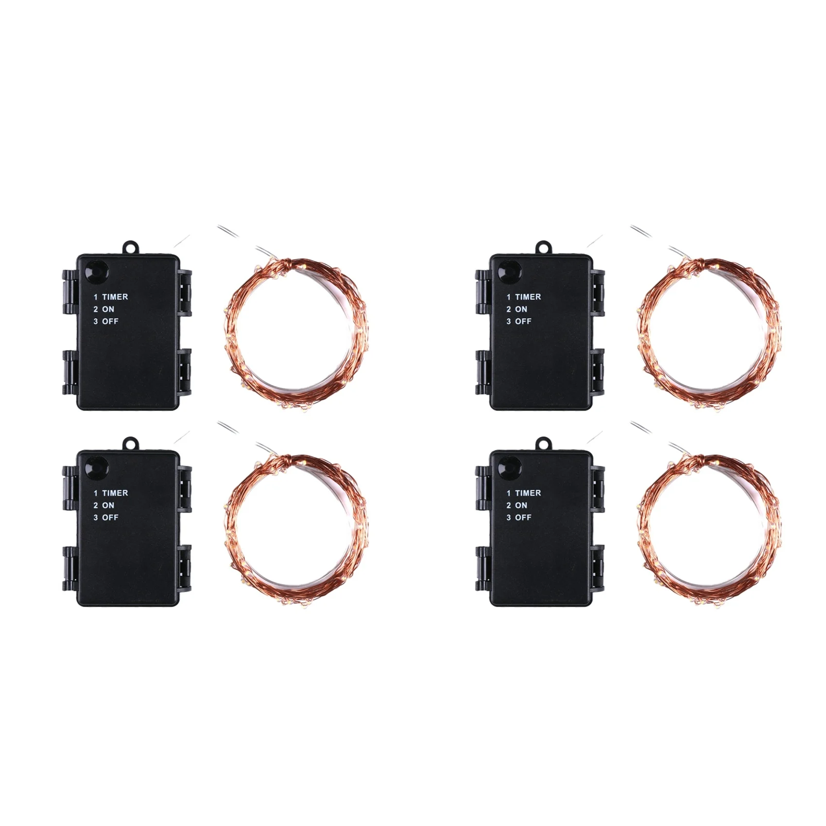 4 шт., 10 м, 100 светодиодов (четыре цвета), светодиодная лента, 4,5 В, 3 батарейки типа АА, водонепроницаемый чехол для батарей с выключателем.