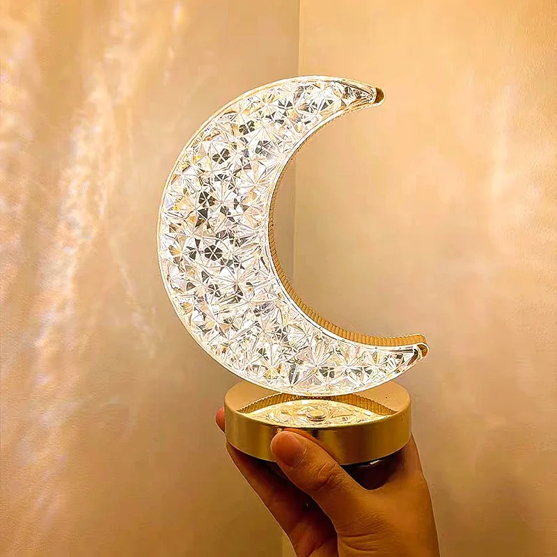 Crystal Touch Dimming Night Light Girls Room Home Bedroom Decor Aesthetics USB Bedside LED Ambient Table 3D Moon Lamp