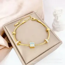 316L Stainless Steel Cube Eye Charm Bracelet For Women Girls Gold Color Non-fading Bangles Jewelry Birthday Gifts 2023 New