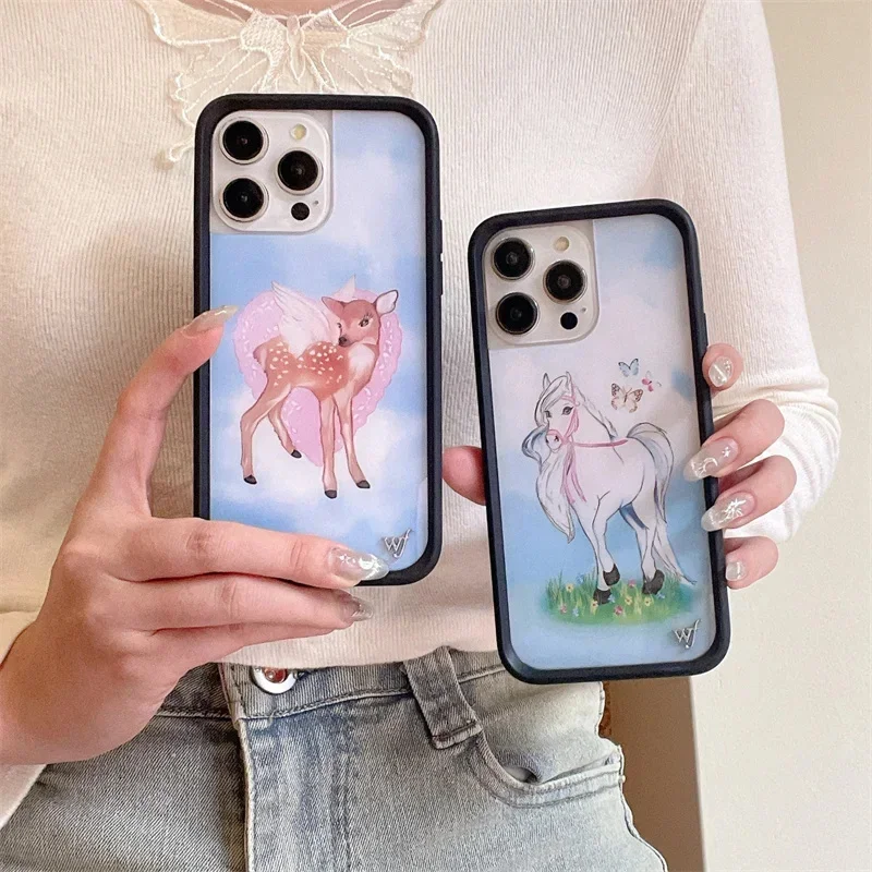 حافظة لهاتف آيفون 1 13 برو 14 برو 15 ماكس 16 برو ماكس 12 جرو لطيف WF حماية الكرز الغزلان