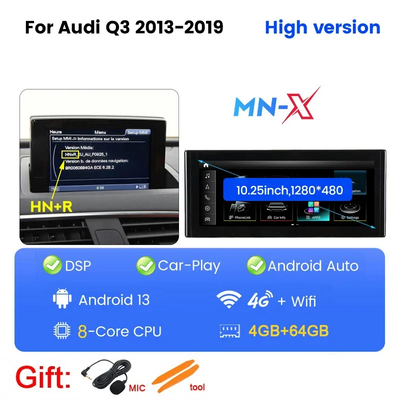 MEKEDE EU Winkel 2Din 6G 128G Android 14 Autoradio voor AUDI Q3 2013-2018 2019 Auto multimedia Speler Intelligente Autoradio Carplay Auto GPS Multimedia Radio, 8-Kern DSP zonder DVD-speler, 2Din