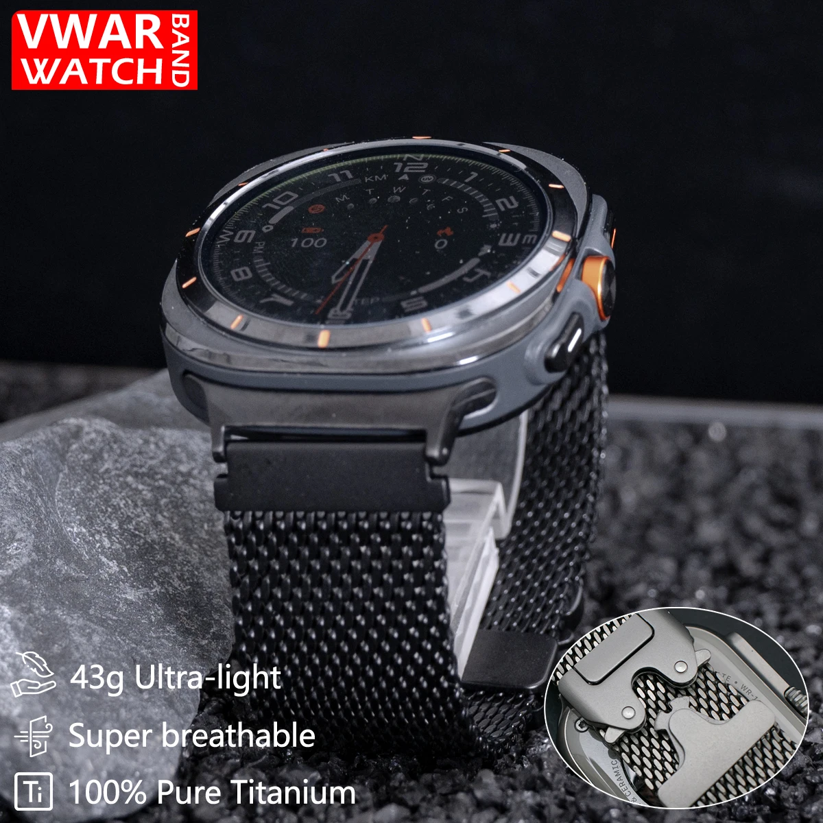 

Ремешок VWAR из чистого титана для Samsung Galaxy Watch 7 Ultra 47 мм, миланский ремешок, роскошный спортивный деловой мужской браслет
