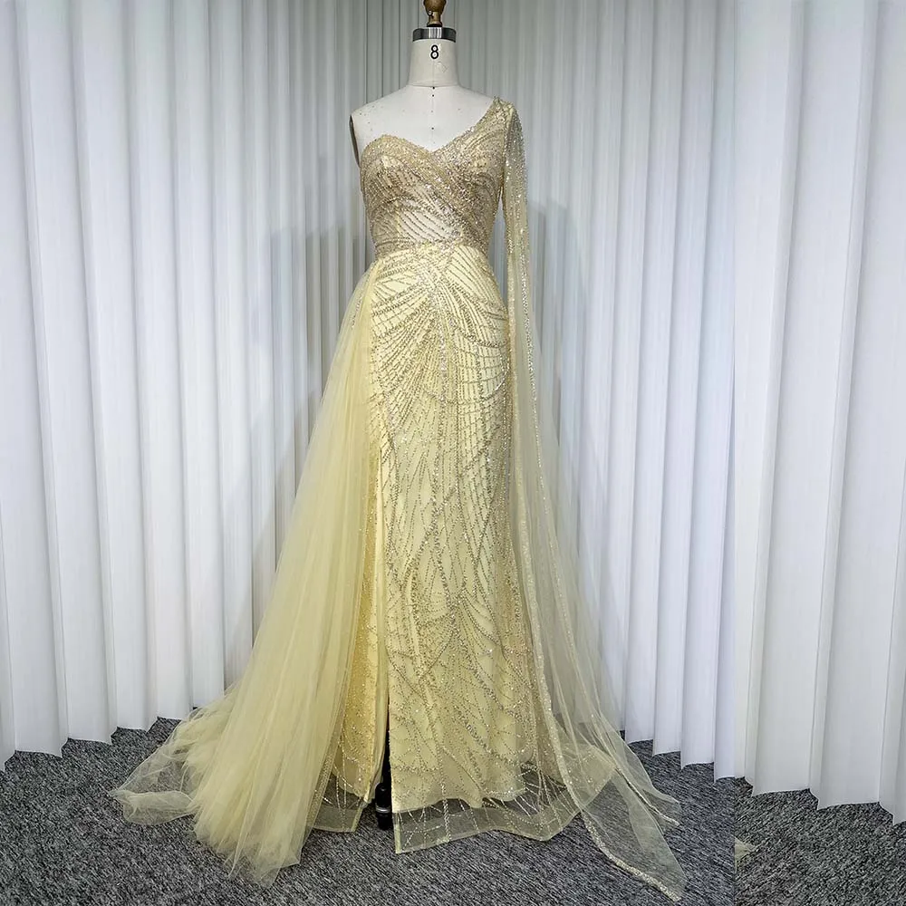 Elegant Mermaid One Shoulder Evening Dress for Women 2024 Elegant V Neck Crystal Long Formal Prom Wedding Party Gown Customized