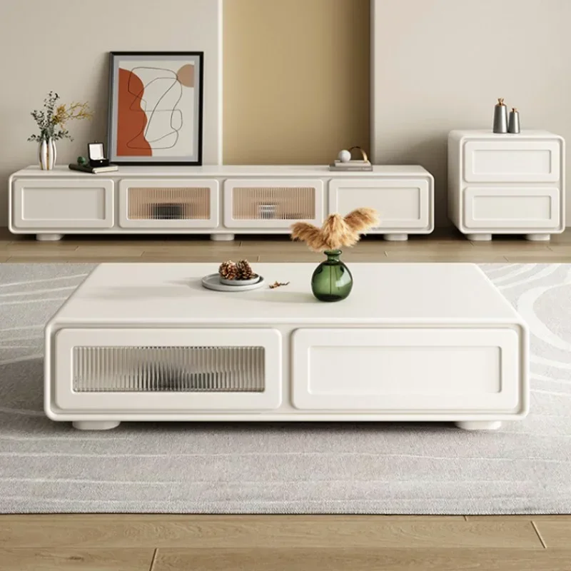 Italian Cream Style Coffee Table TV Cabinet Combination Modern Living Room Home Storage Tea Table