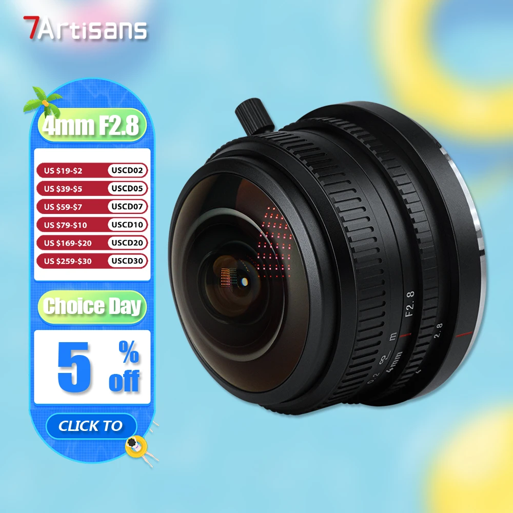 Ультраширокоугольный объектив «рыбий глаз» 7artisans APS-C 4 мм F2.8 для звездной фотографии с креплением E XF M M43 XS10 XT-30 A7RII A6000