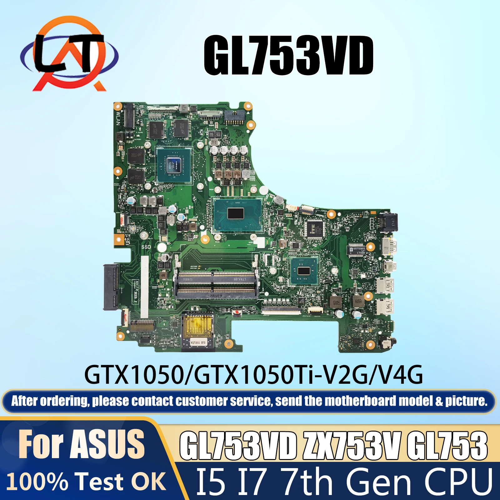 

GL753VD/GL75VE Laptop Mainboard For ASUS ROG Strix Motherboard FX753V ZX753V GL753 i5 i7 7th Gen GTX1050/GTX1050Ti graphics