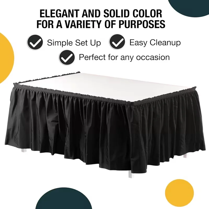 2pcs Disposable Table Skirt Plastic Party Black 70x427cm Table Cover for Happy Birthday Party Wedding Festival Decoration