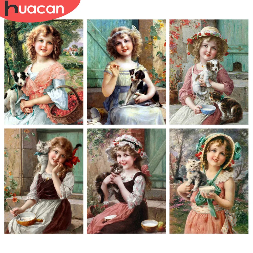 

HUACAN алмазные художественные наборы мозаики для девочек и собак, портретные стразы, полная квадратная круглая алмазная живопись, животное, дом, гостиная, ремесло