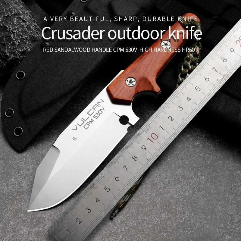 

HUANGFU Fixed knife Camping hunting knife Sandalwood handle CPM530V blade Tactical knife Wild survival EDC tool Outdoor knife