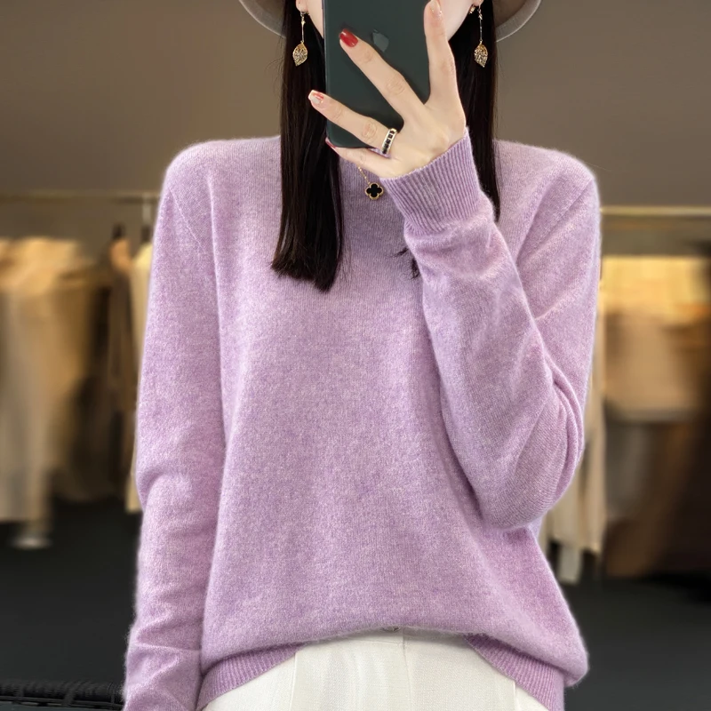 

Autumn and winter new 100% Merino wool solid color autumn and winter new cashmere sweater women's O-neck pullover warm bottom