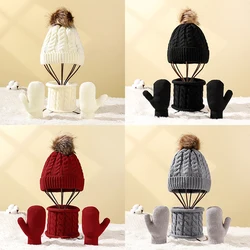 Solid Color Baby Knitted Hat Winter Hat Scarf Gloves Set for Kids 0-3 Years Boys Girls Children Cotton Warm Pom Poms Hat Sets