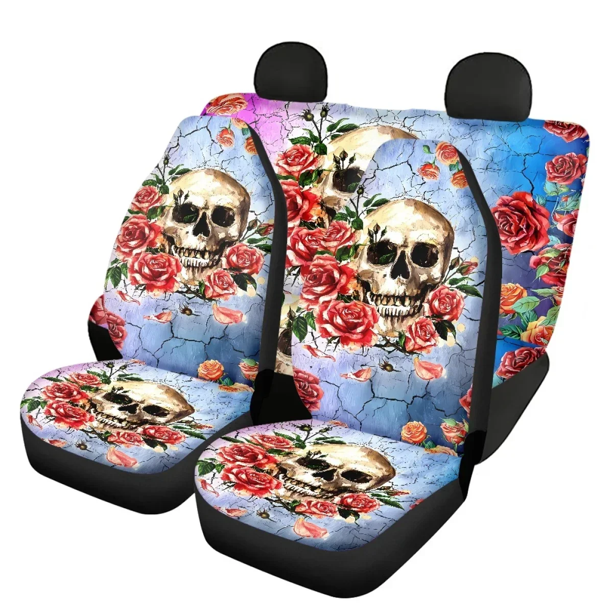 Easy to Clean Car Interior Seat Cover Set Gothic Sugar Skull Pink Crack Pattern Car Interior Decor Car Seat Cushion