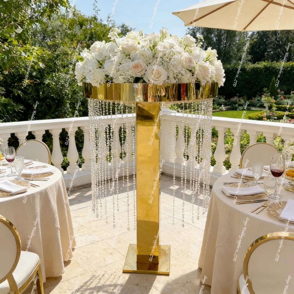 3pcs to10pcs )70/80/90/100/110cm  Luxurious Crystal-embedded Mirrored Round Flower Holder For Royal Wedding  Tables Centerpiece