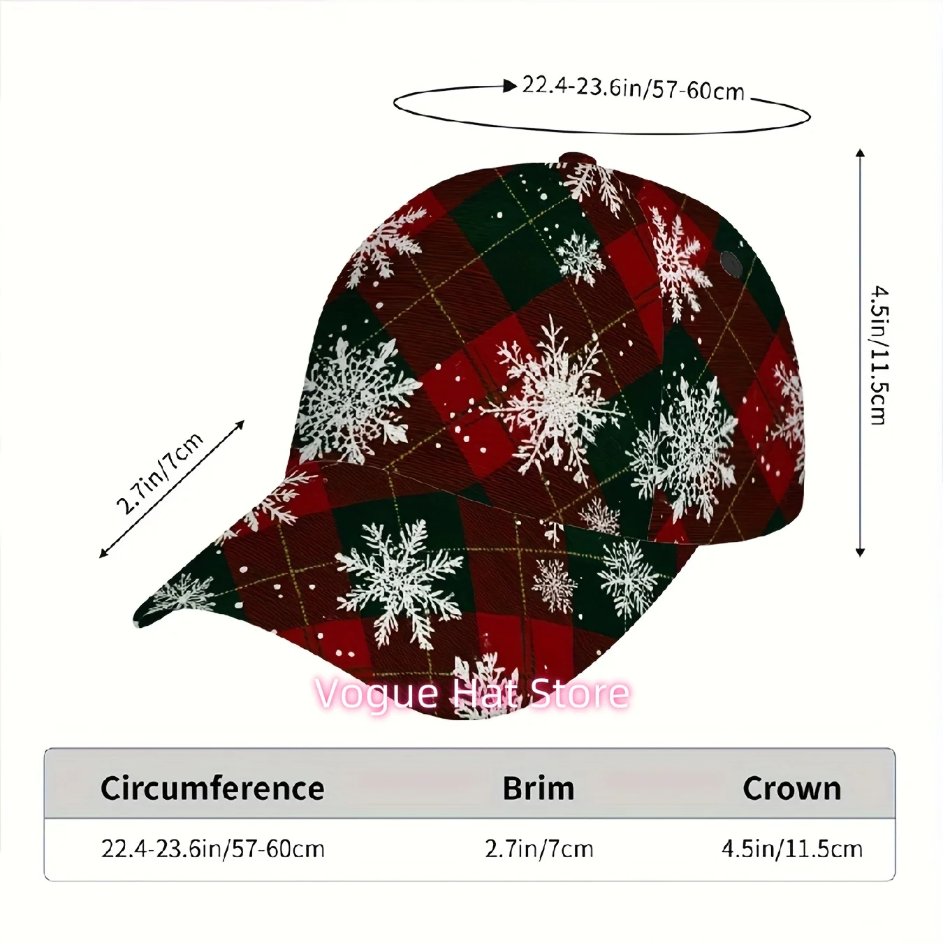 1pc Festive Christmas Plaid & Snowflake Baseball Cap - Stylish Duckbill Hat, Adjustable Fit, Lightweight & Comfortable, Perfect