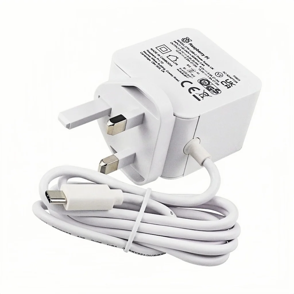 อะแดปเตอร์ไฟฟ้าอย่างทางการแหล่งจ่ายไฟราสเบอร์รี่ Pi 5, 27W PD USB Type-C, เครื่องชาร์จ PD สีขาวปลั๊กใช้ได้กับยุโรป/สหรัฐ/อังกฤษ