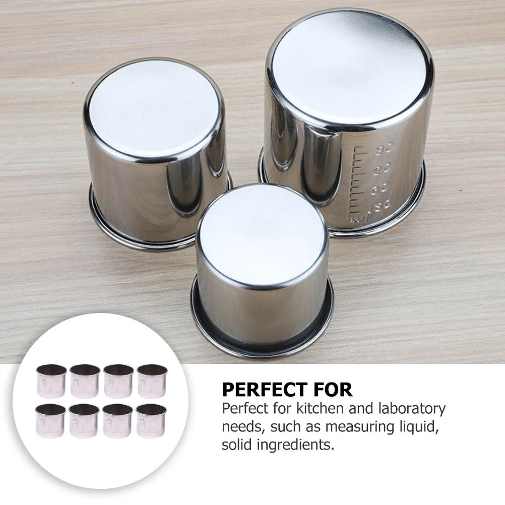 10 قطعة 304 كوب قياس من الفولاذ المقاوم للصدأ 40 مللي مقياس مختبر كوب قابل لإعادة الاستخدام كوب حجمي معدني متدرج للصلبة السائلة