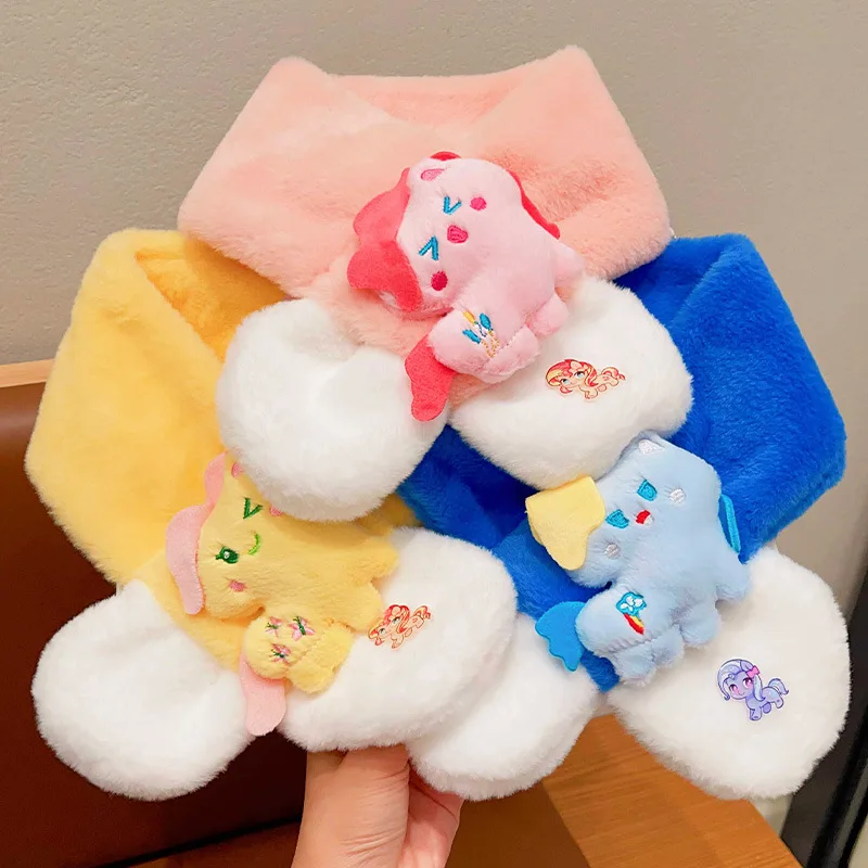 Miniso Little Pony Children's Plush Cross Scarf Autumn and Winter Girls Cute Fleece Cross Neck Cover Warm Wind Wind Scarf