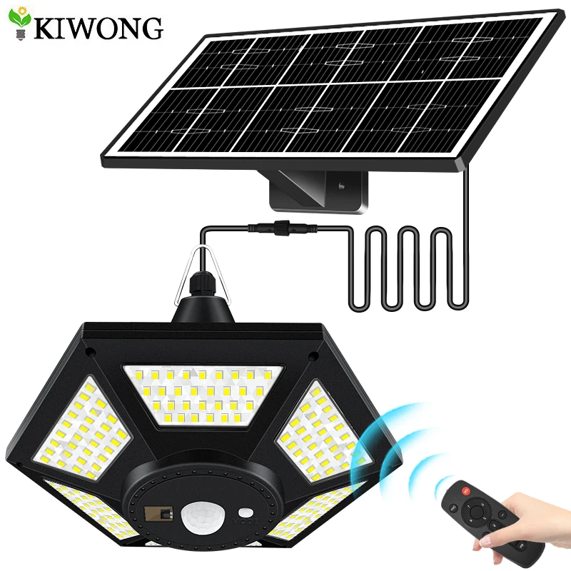 Solar-Pendelleuchten für Innen und Außen mit Fernbedienung, 180 LED Solar-Schuppenleuchte mit Bewegungssensor, 5 Beleuchtungsmodi für Garage, Terrasse, Scheune