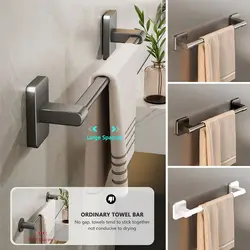 Aluminum Alloy Towel Holder Durable No Drilling Self-adhesive Bathroom Shelves Bathroom Organizer Household