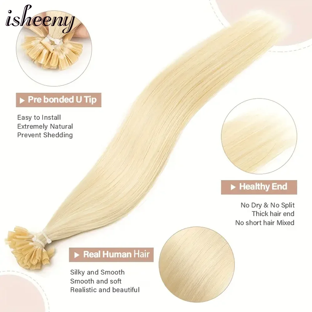 Isheeny الطبيعية مستقيم الكيراتين الإنسان الانصهار الشعر مسمار U تلميح آلة صنع ريمي شعر مستعار بشري 12-20 بوصة 30 جرام/الحزمة