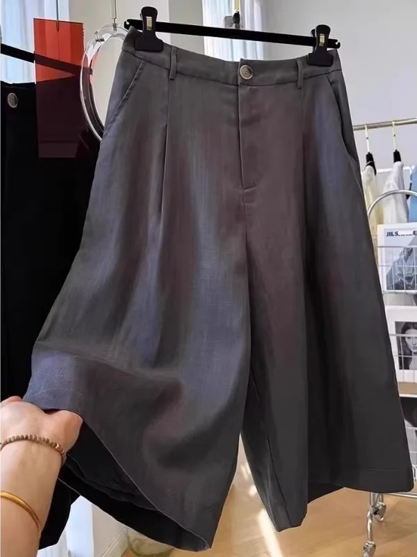 

plus Size Casual Pants Mixed Linen Silk Loose Straight Leg Wide Leg Seven Foot Summer Trousers for Men And Women