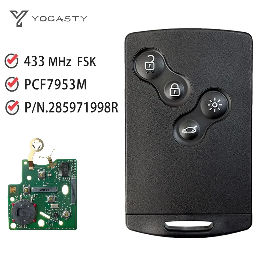 YOCASTY OEM PCB 285971998R Keyless Smart Key 4A Chip 433 MHZ For Renault Clio IV Captur 2009 2010 2011 2012 2013 2014 2015 2017