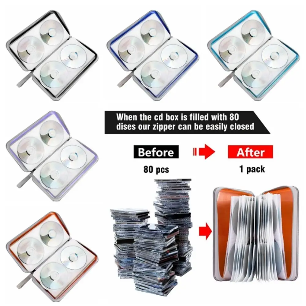 DVD Case Holder 80 Capacity CD Case Holder Storage Zipper DVD Case Portable Hard Plastic CD Case Wallet Car Use