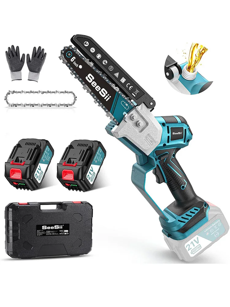 Seesii 6'' Kabellose Bürstenlose Kettensäge Mini Elektrische Kettensäge Holzbearbeitung Gartenpflege Elektrowerkzeuge für Makita 18V Akku