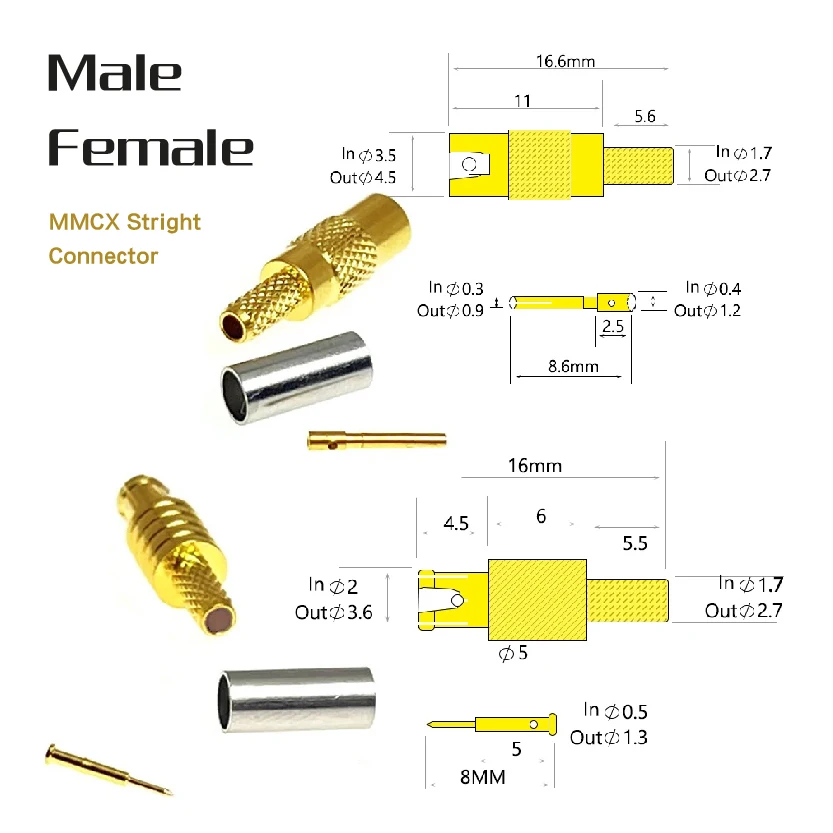 

MCX Male Female Jack Connector Crimp RG316 174 Cables Coaxial Wire Connector