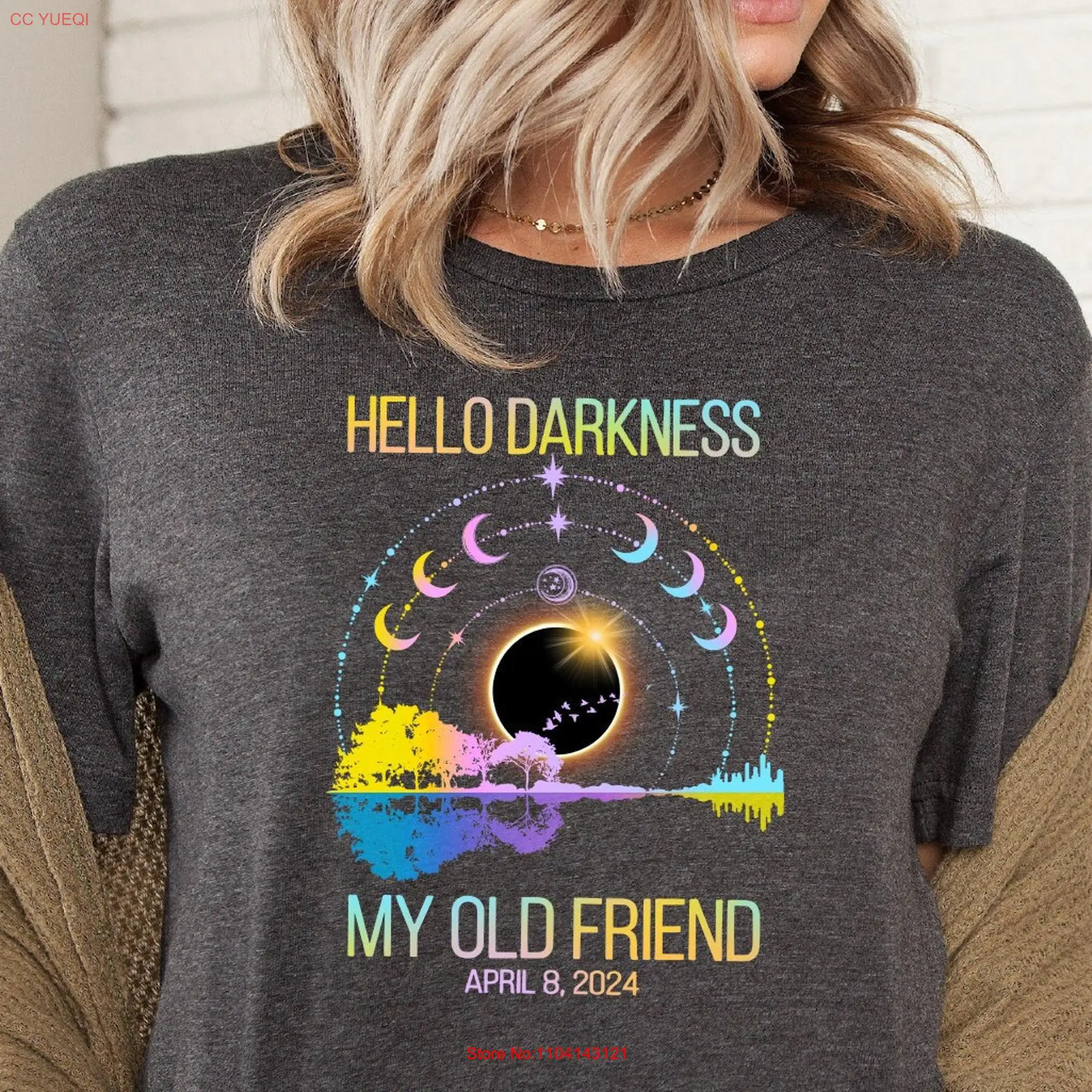 Hello Darkness My Old Friend T Shirt Solar Eclipse April 8 2024 Event Astronomy Lover Celestial long or short sleeves