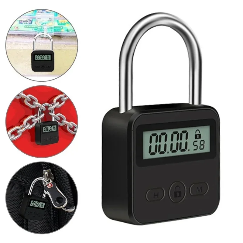 Timer Padlock LCD HD Display Add Backlight Zinc Alloy 99 Hours Max Timing Super Long Standby Anti-addiction Electronic Lock