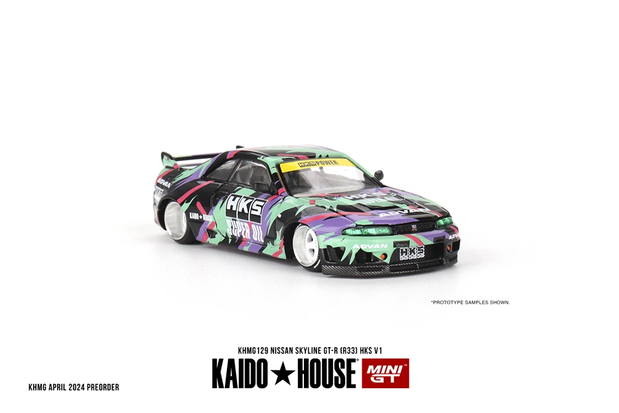 Kaido House + MINIGT Nissan Skyline GT-R (R33) HKS V1 KHMG129 ألعاب سيارات مصنوعة من خليط معدني نموذج معدني للأطفال