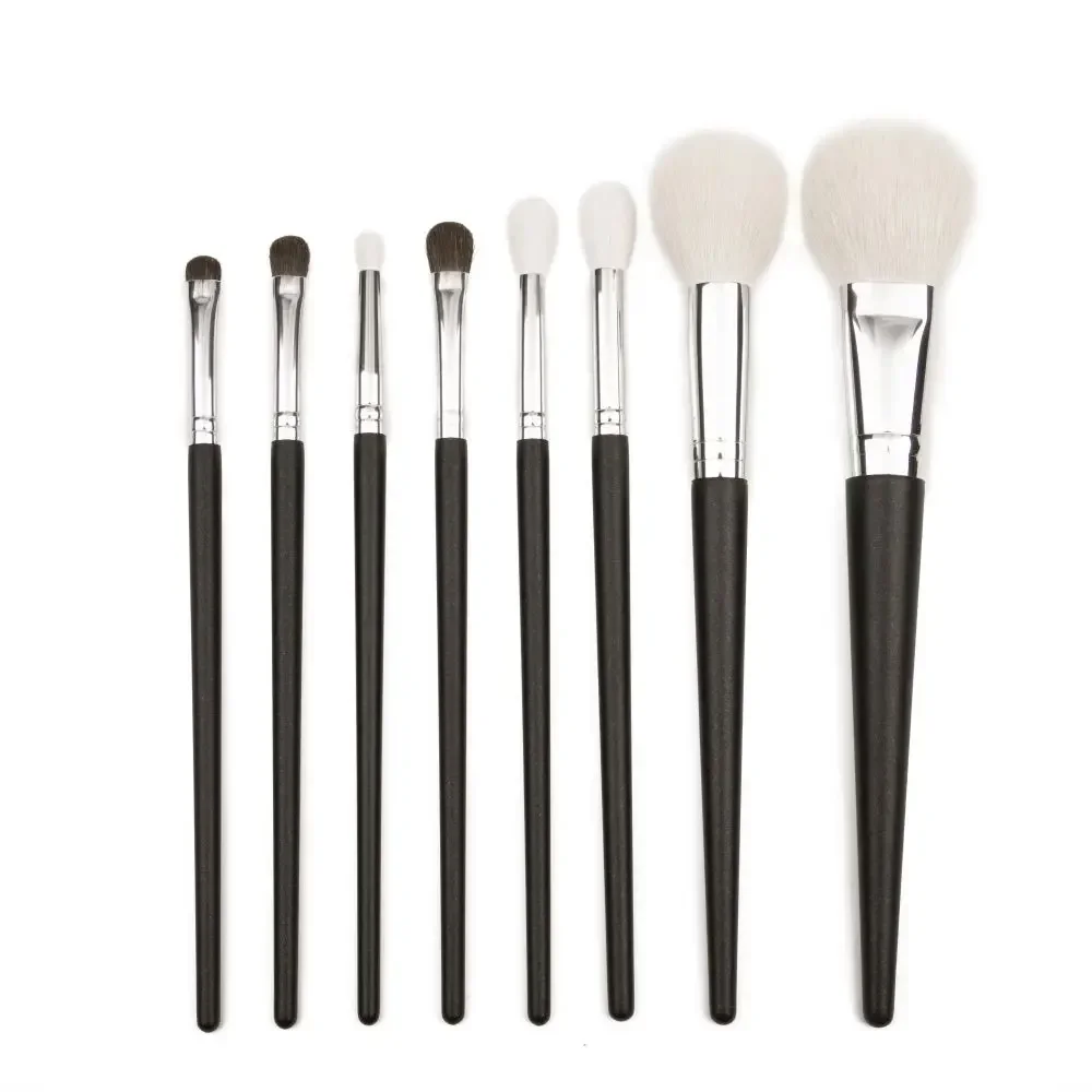 ONE ORCHID Pro 8 Pcs Goat Hair Powder Highlighting Makeup Brushes Pencil Tapered Crease Blending Shader Eyeshadow Cosmetic Kit