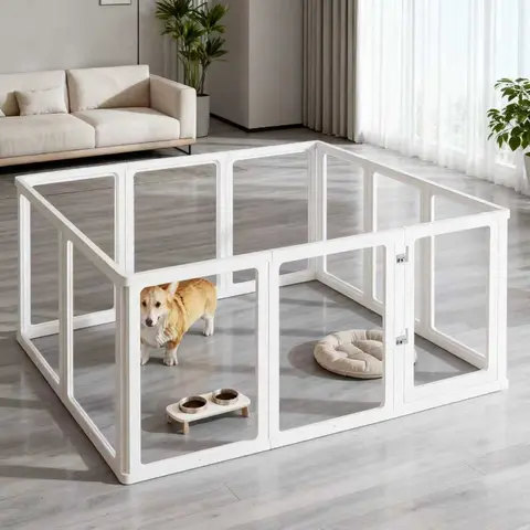 넓은 공간 애완동물 울타리 투명한 개 울타리 높이 75cm 실내 격리 가족 울타리 간단 조립 세척 가능 개 케이지 강아지