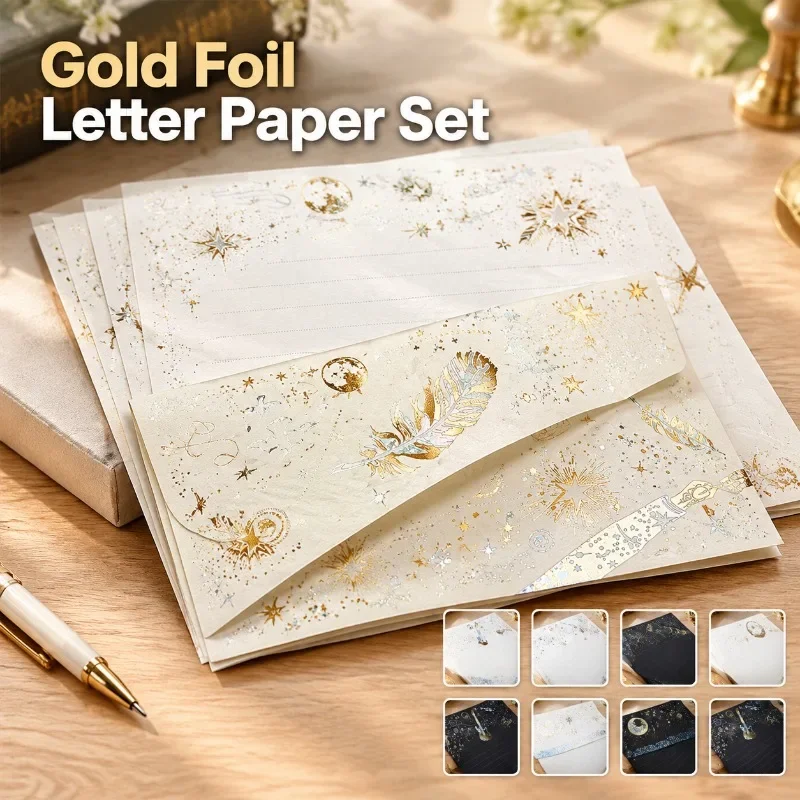 Gilded Stationery Kit Japanese Minimalist Fresh Notepaper Confession Note Pouch Sealing Wax Chip Postcard Holder for Handwritten