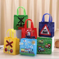 6Pcs Cartoon Traffic Vehicle Train Non-Woven Gift Packing Bag Shopping Tote Bag for Kids Boy Birthday Baby Shower Party Decor