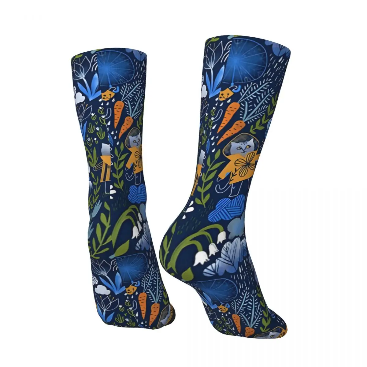 Crazy compression April Showers. Cute Cats In The Garden Sock for Men Harajuku Quality Pattern Crew Sock Novelty