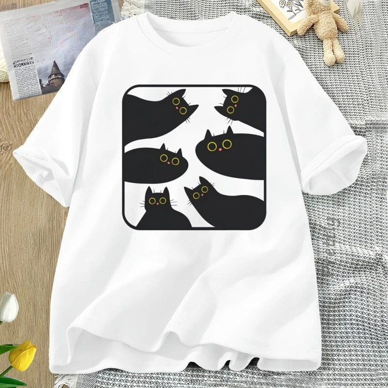 T-Shirt Vintage Divertida Convenient de Gato T-Shirt играcia Bonita T-Shirt Manga Corta con Cello Redondo Para Amantes