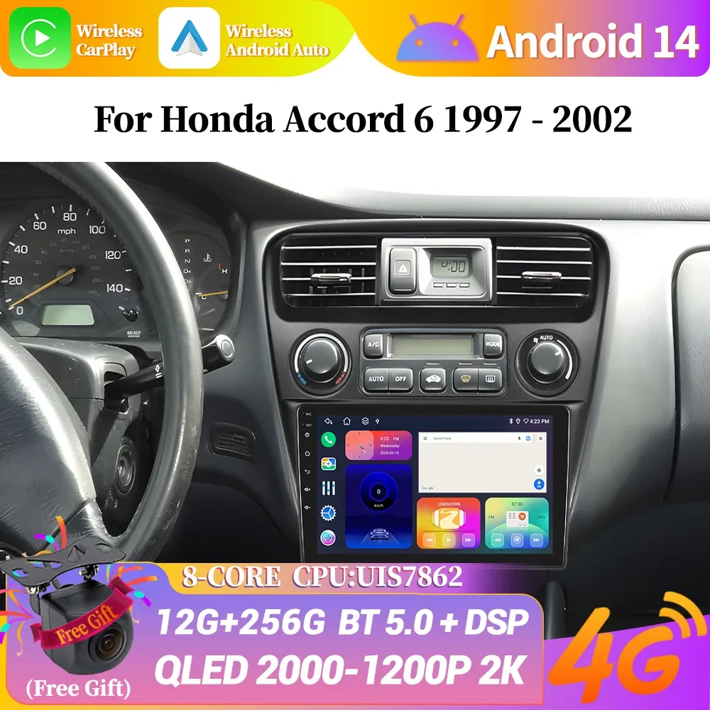 

Android 14 для Honda Accord 6 1997-2002 Автомобильный радиоприемник Мультимедийная навигация 4G GPS Универсальный 2-диночный беспроводной экран Carplay Стерео