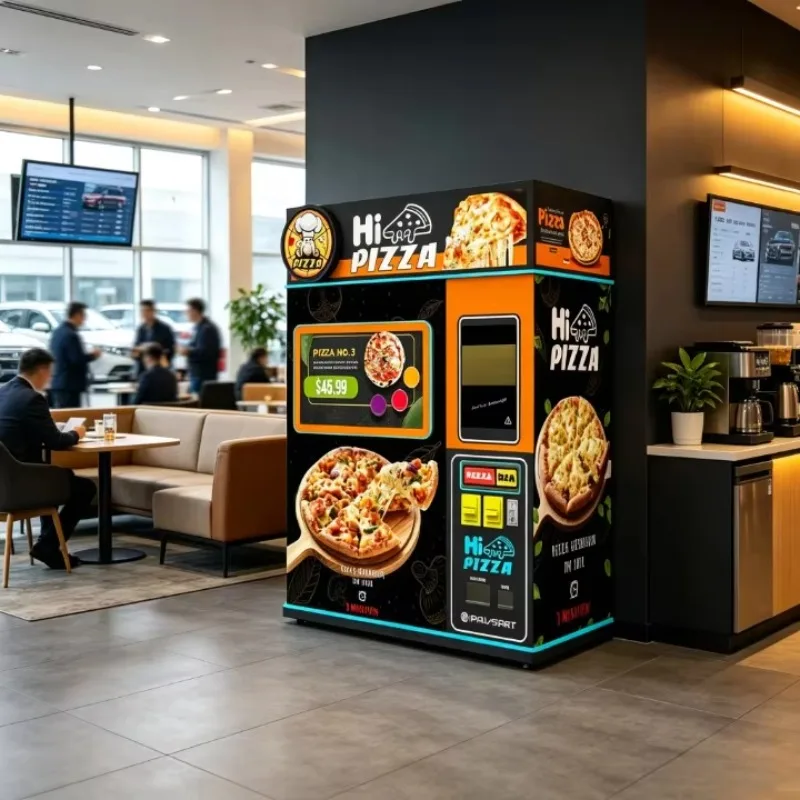 Commercial pizza vending machines for fast food chains with automatic conveyor belts and crispy crust function