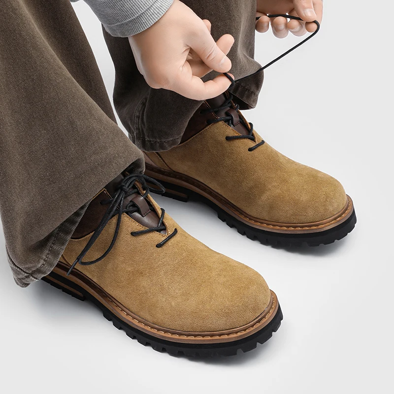 Spring Autumn New Men Suede Lace Up Casual Shoes with Exquisite Delicate Color Matching Comfortable Daily Commuting Single Shoes