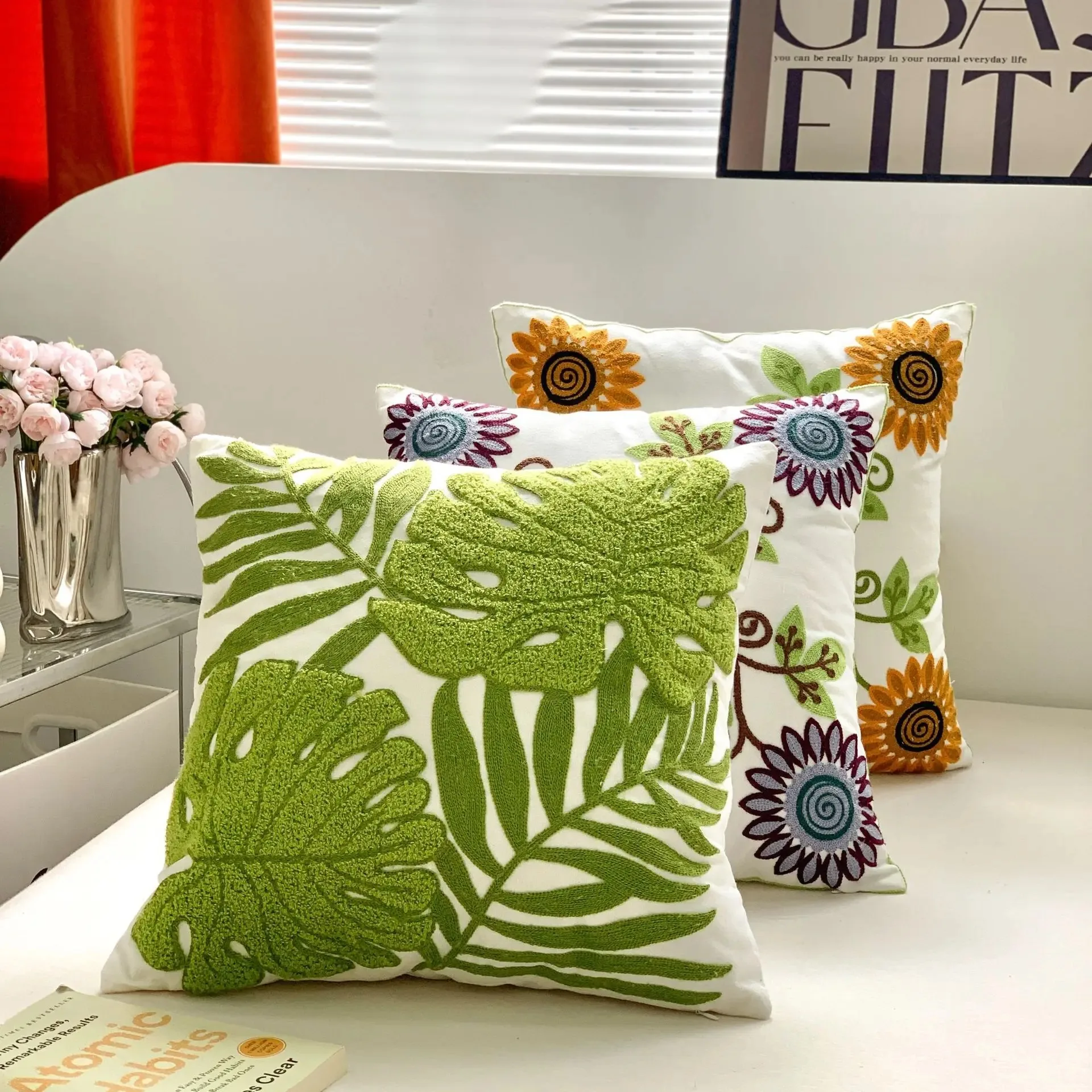 Tulpe Plüsch Kissen bezug minimalist ische einfache Sofa Stempel Taille Kissen bezug Wohnkultur bestickte Kissen bezug 45x45cm – Detail 4