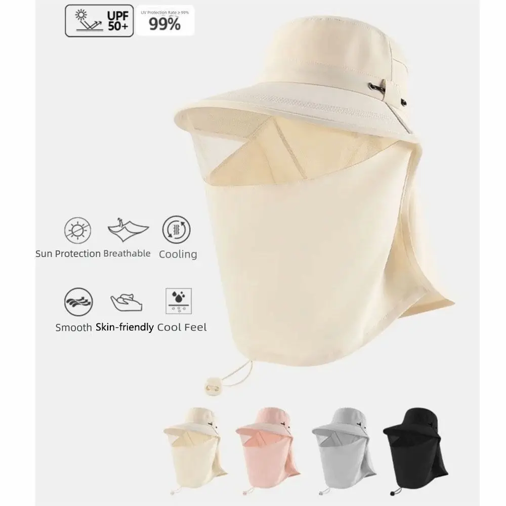 قبعة حماية من الشمس سريعة الجفاف قابلة للتعديل بحافة واسعة للنساء، قبعة صياد قابلة للتنفس، واقي للوجه، قبعة صيفية واقية من الشمس للشاطئ
