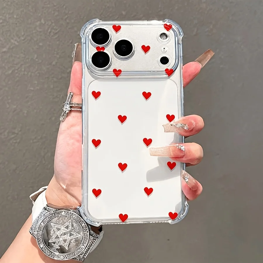 Clear Phone Case For Samsung Galaxy S25 S23 Plus S26 S24 Ultra A55 A17 A27 A57 A56 A06 A37 A07 Minimal Red Heart Hard IMD Cover