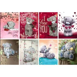 Kit di pittura diamante fai da te con ricamo pieno di diamanti Tatty Teddy Immagini di orsetto grigio Strass Punto croce Regalo di San Valentino