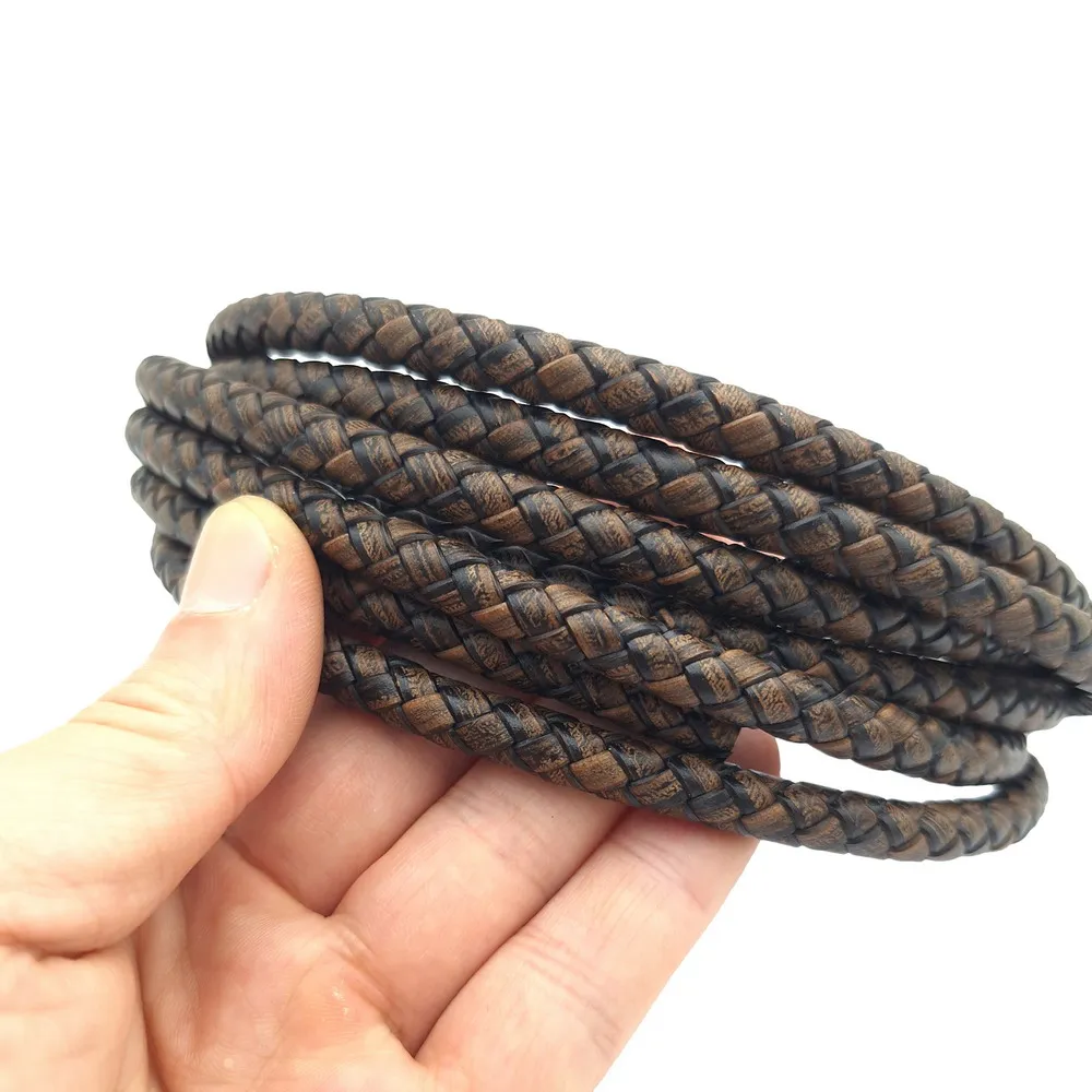 

8mm Deep Weathered Color Braided Leather Cord Bracelet Making Folded Leather Bolo Strap 8.0mm Round