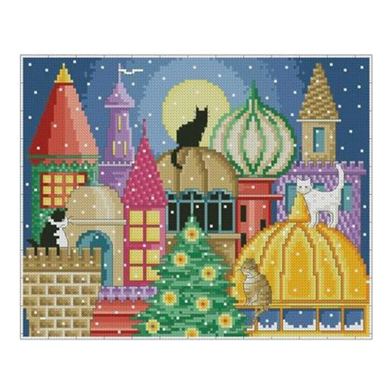 

Cross-stitch kit DIY embroidery toolkit Optional printed handcrafted intersection point kit saga Cat Scenery on the roof