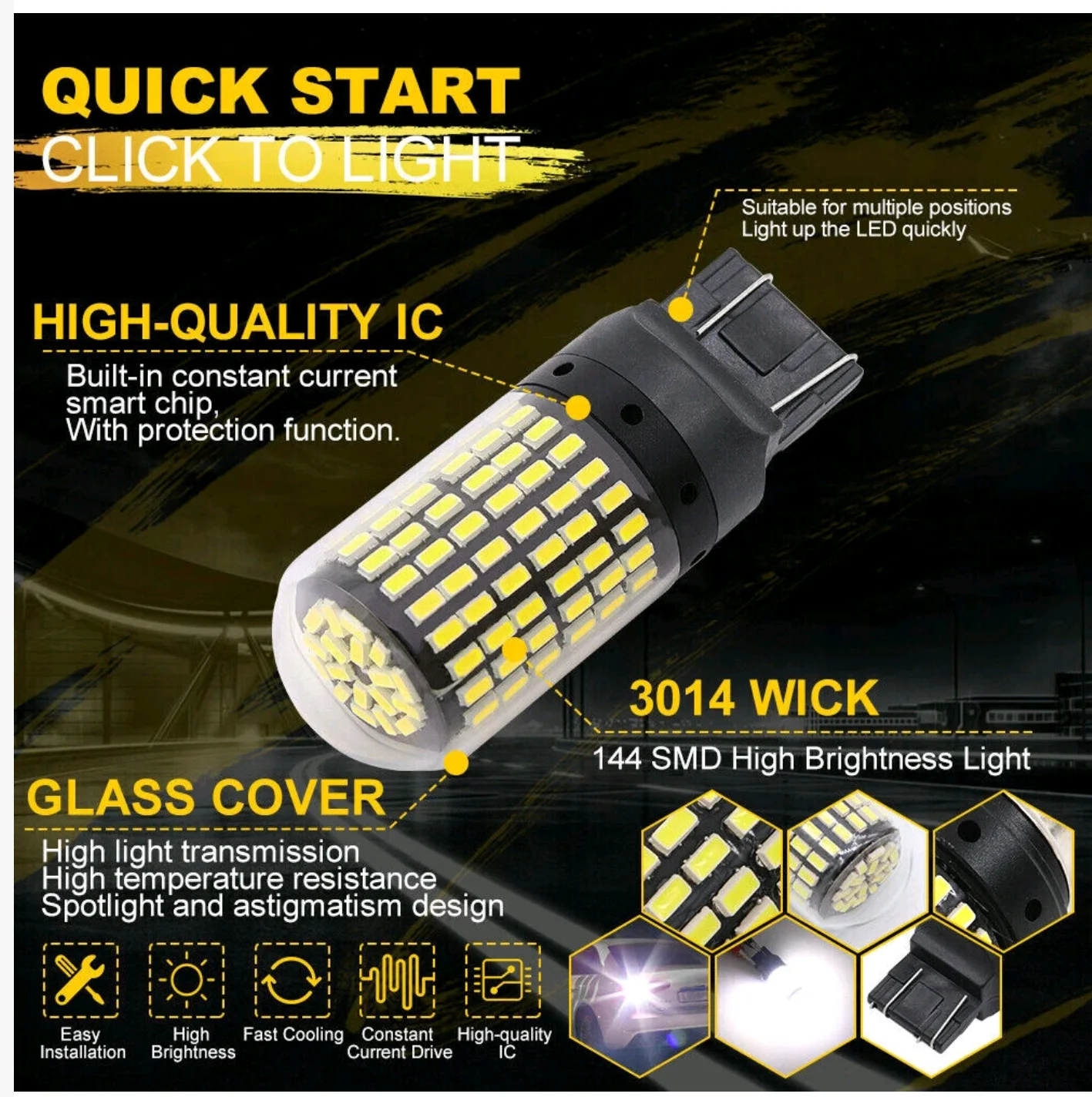 2x W21W 7443 7444 T20 LED Reverse Backup Light Bulbs 6000K CANbus Super Bright